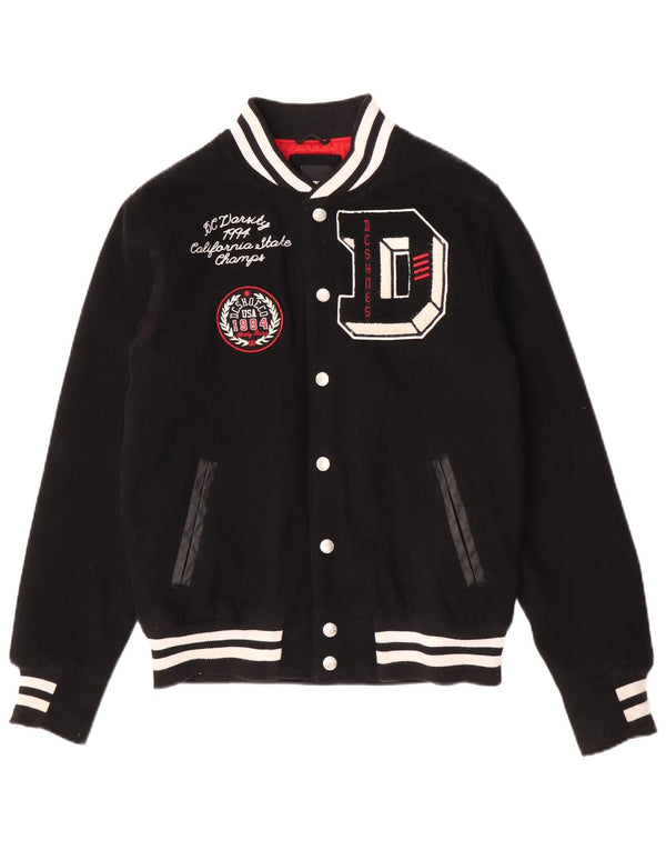 DC Mens Graphic Varsity Jacket UK 36 Petite laine noire