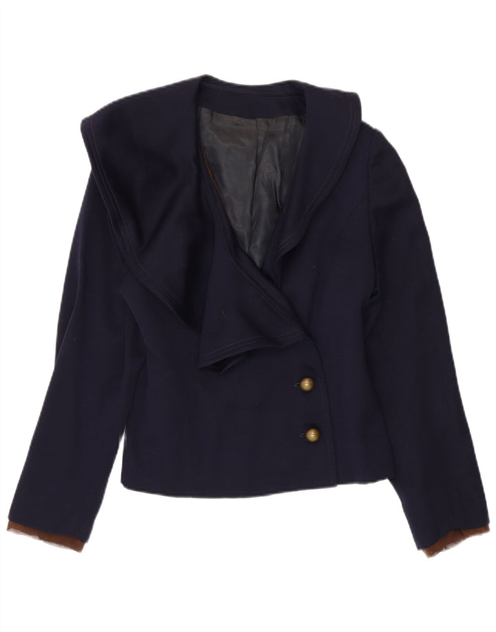 vintage Femme 2 Bouton Blazer Veste UK 10 Petit Bleu Marine