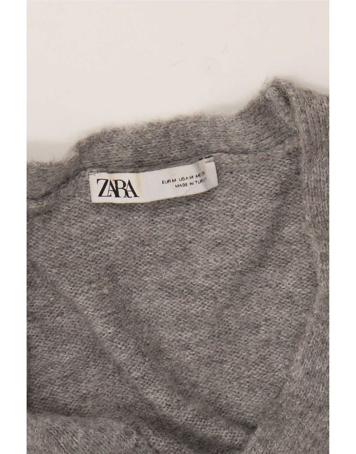 Zara Womens Crop Cardigan Pull UK 14 Gris Moyen