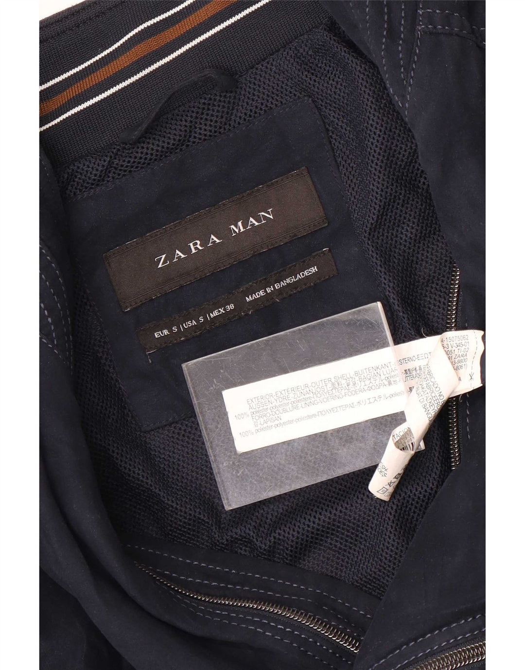 Zara Mens Bomber Jacket UK 36 Small Bleu Marine Polyester