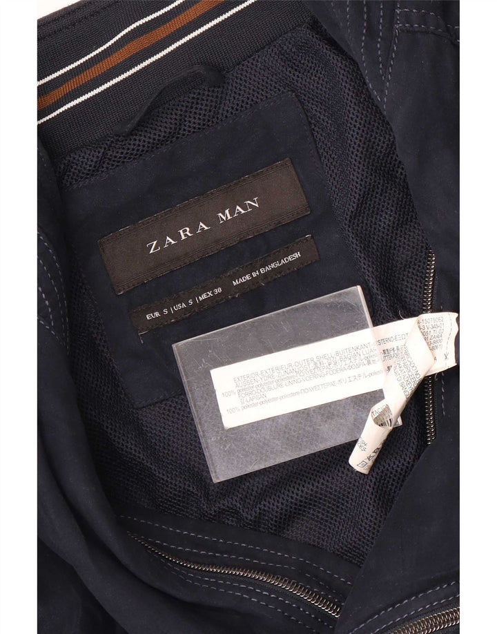 Zara Mens Bomber Jacket UK 36 Small Bleu Marine Polyester