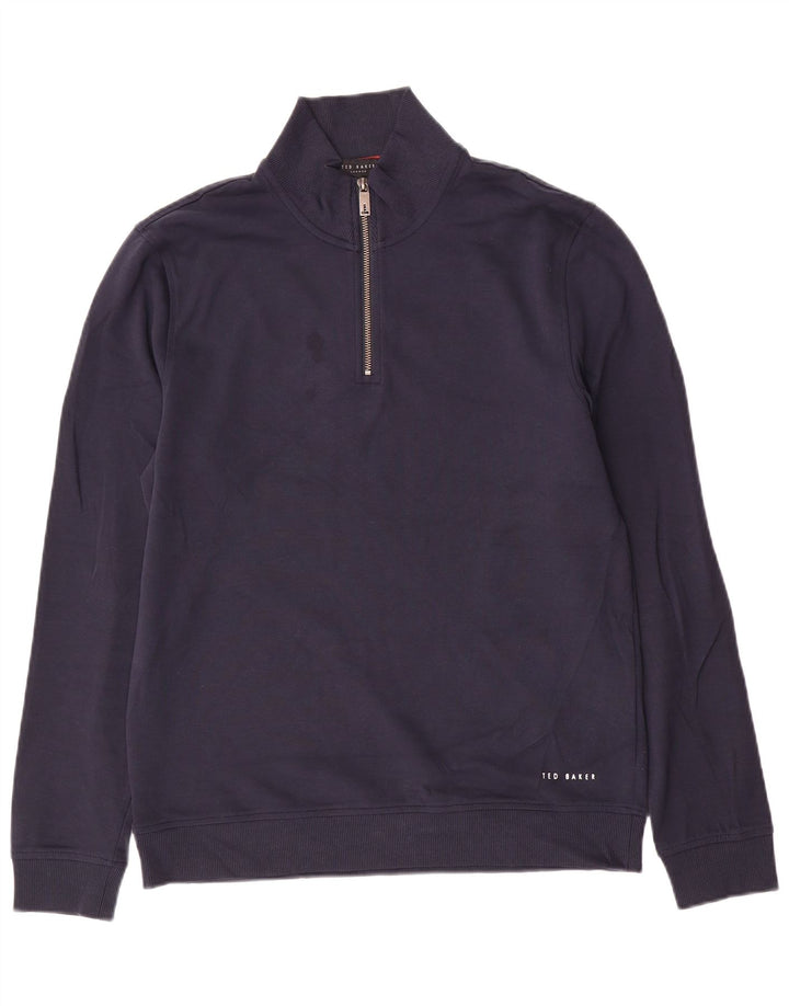Ted Baker Sweat-shirt à col zippé pour homme Taille 3 Bleu marine moyen Coton