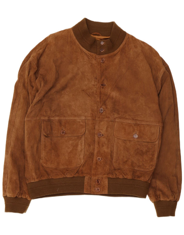 Veste Bomber En Daim Vintage Homme IT 58 4XL Cuir Marron