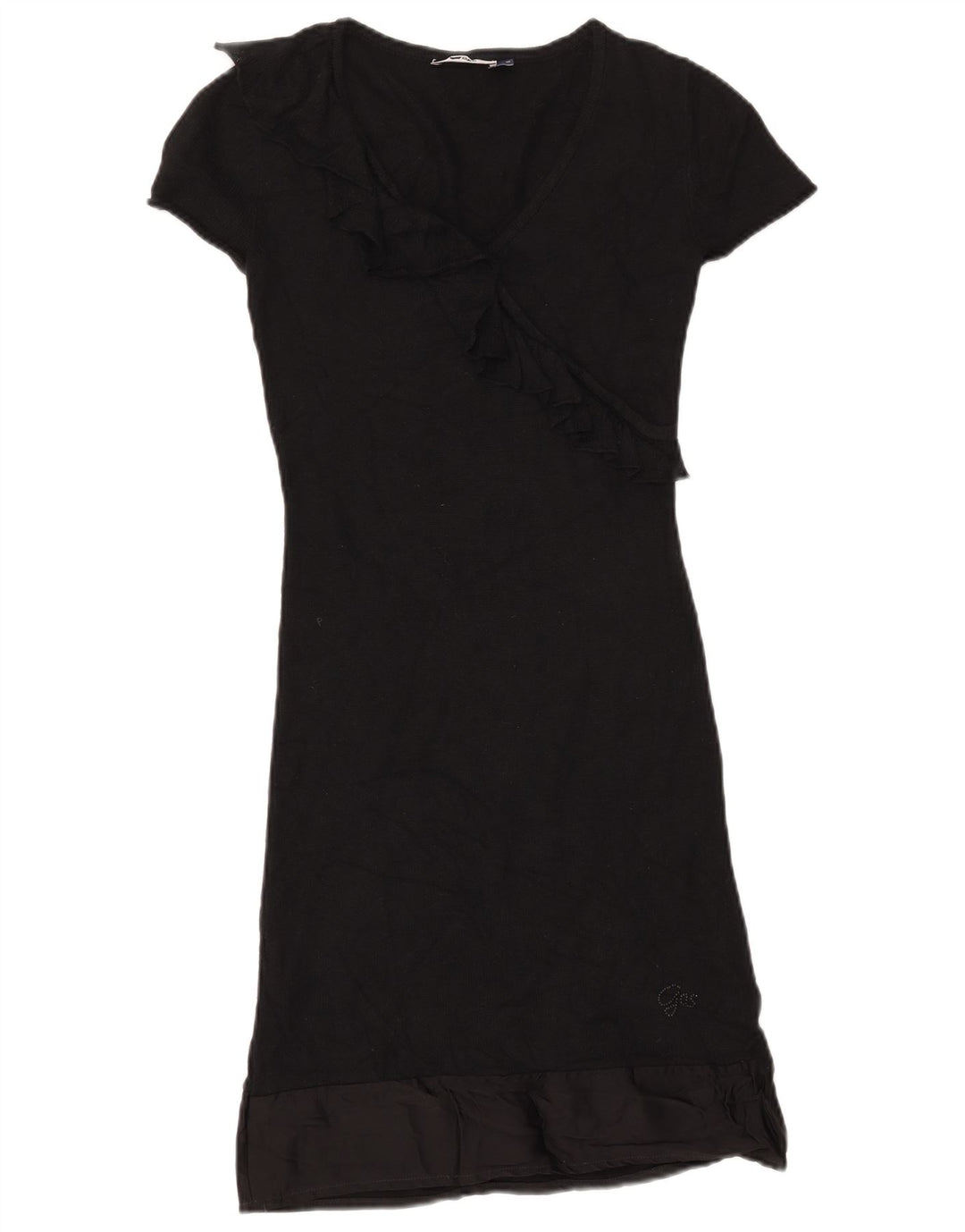 GAS Robe pull à manches courtes et volants sur le devant pour femme UK 10 Petit Noir