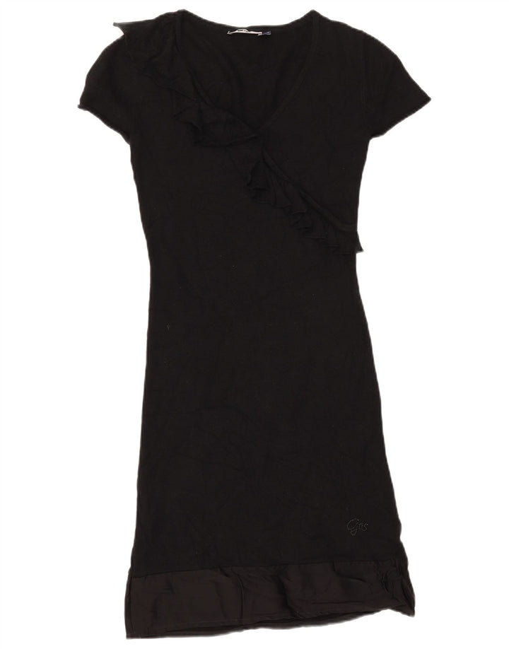 GAS Robe pull à manches courtes et volants sur le devant pour femme UK 10 Petit Noir