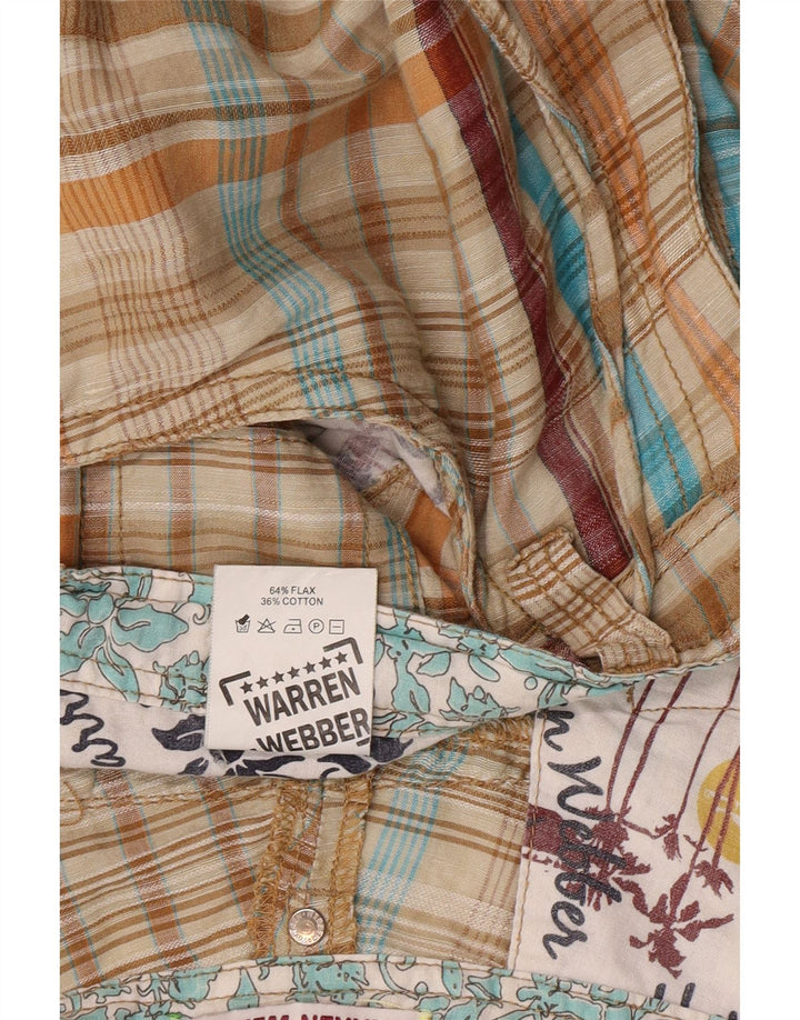 Warren Webber Short cargo pour homme XL W36 Beige à carreaux Lin
