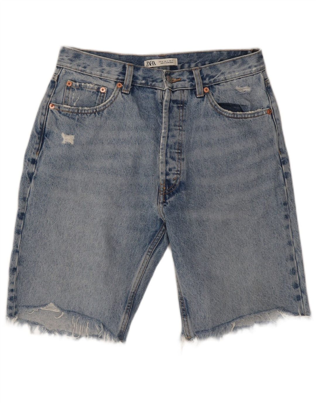 ZARA Short en jean vieilli W31 pour homme en coton bleu moyen