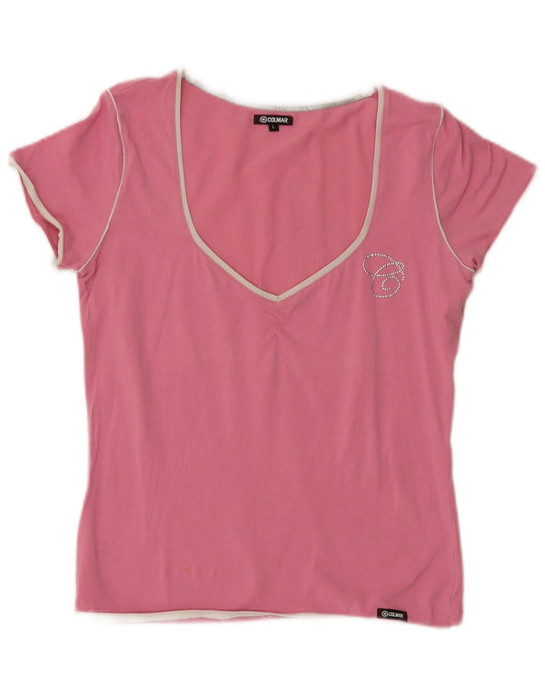 Colmar T-shirt graphique coupe slim pour femme UK 46 grand logo en coton rose