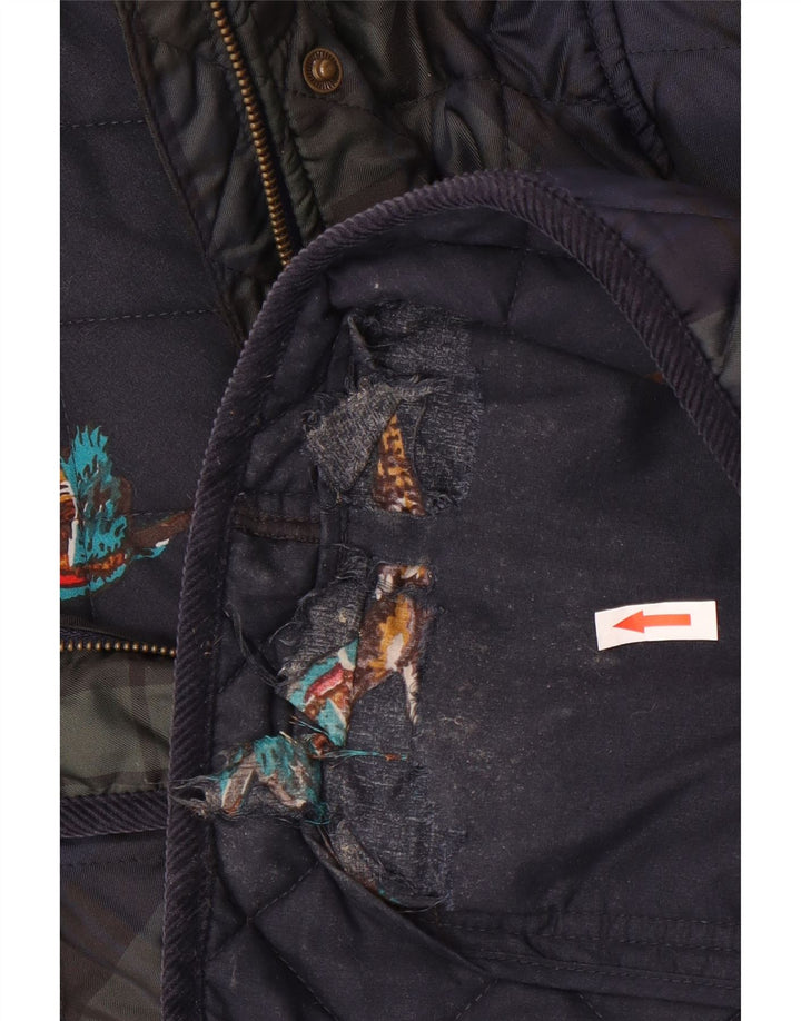 Joules Veste matelassée pour femme UK 18 XL Bleu marine à carreaux en polyester
