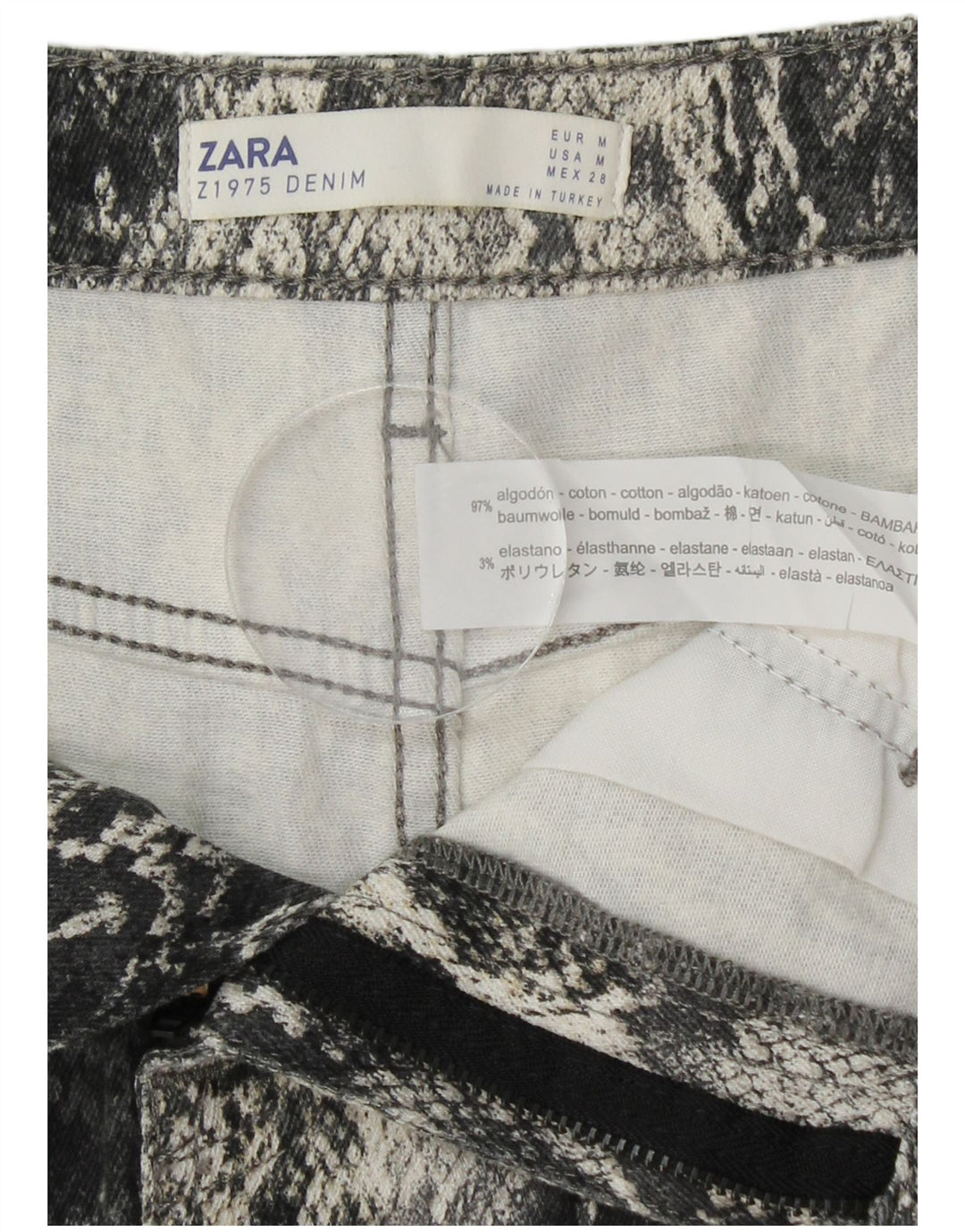 ZARA Femme Mini Jupe Moyen W30 Gris Animal Print Coton