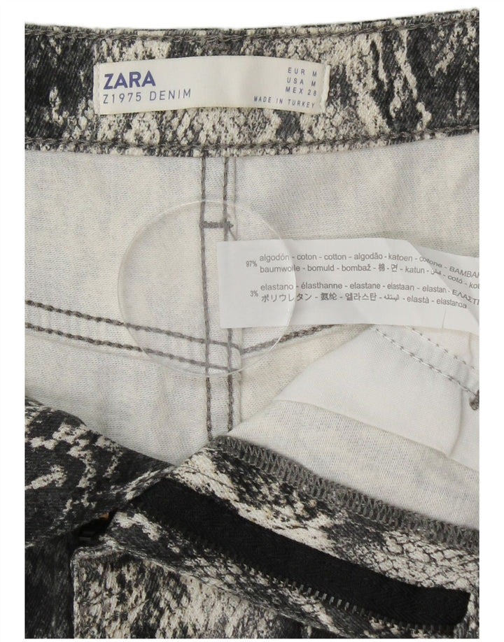 ZARA Femme Mini Jupe Moyen W30 Gris Animal Print Coton