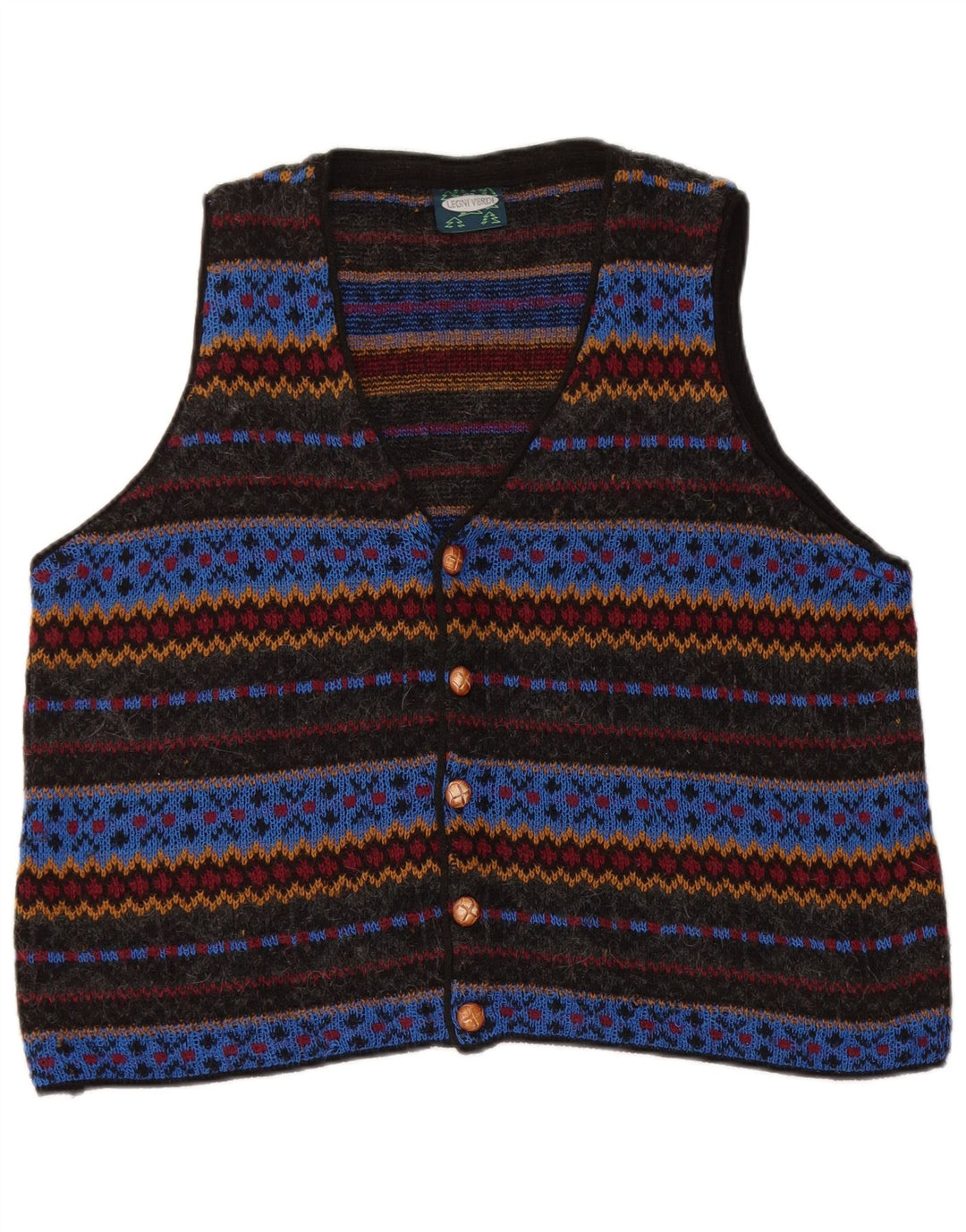 vintage Mens Knit Gilet Grand Multicolore Géométrique