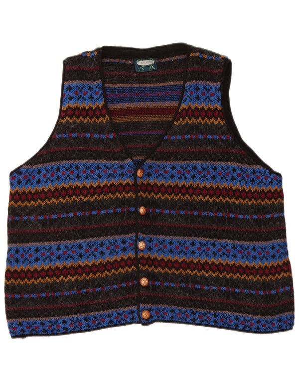 vintage Mens Knit Gilet Grand Multicolore Géométrique