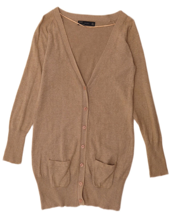 Zara Womens Longline Cardigan Sweater UK 10 Petit Coton Beige