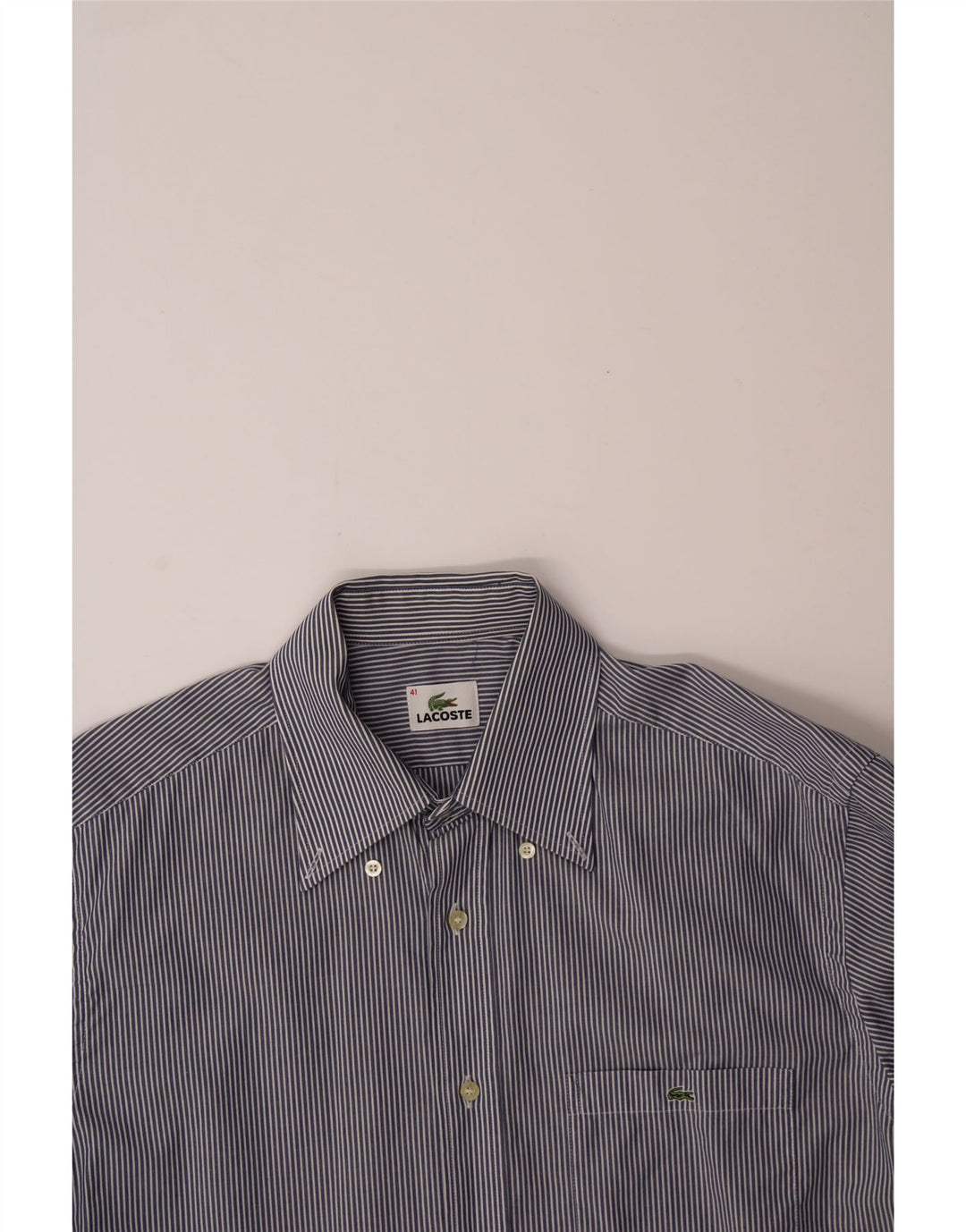 LACOSTE Mens Shirt Size 41 Large Navy Blue Pinstripe Cotton Vintage Lacoste and Second-Hand Lacoste from Messina Hembry 