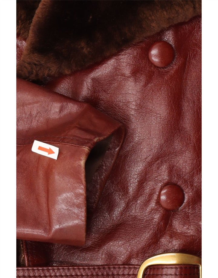vintage Mens Shearling Leather Coat UK 38 Cuir Brun Moyen