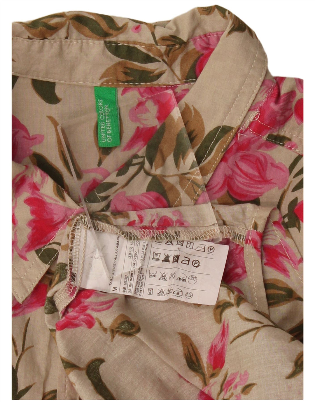 Benetton Chemise Femme UK 44 Coton Floral Beige Moyen