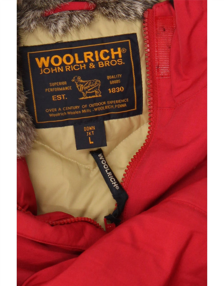Woolrich Veste matelassée à capuche pour femme UK 16 Large Rouge Coton