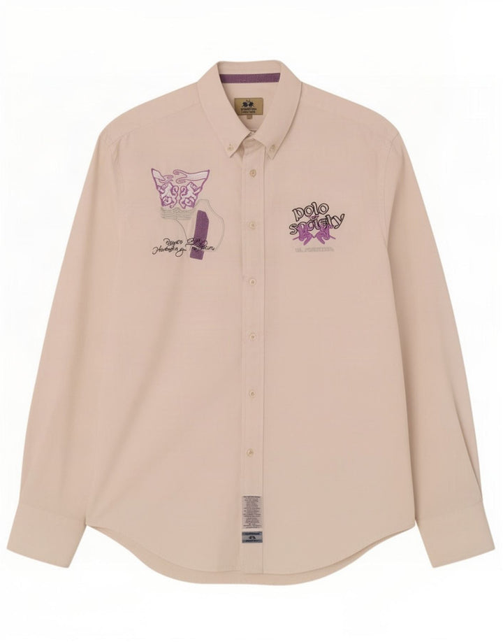 La Martina Chemise Graphique Homme Grand Coton Blanc