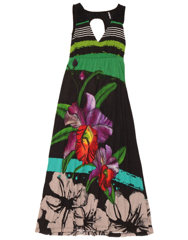 Desigual Robe longue graphique sans manches pour femme UK 8 Petit Noir Floral