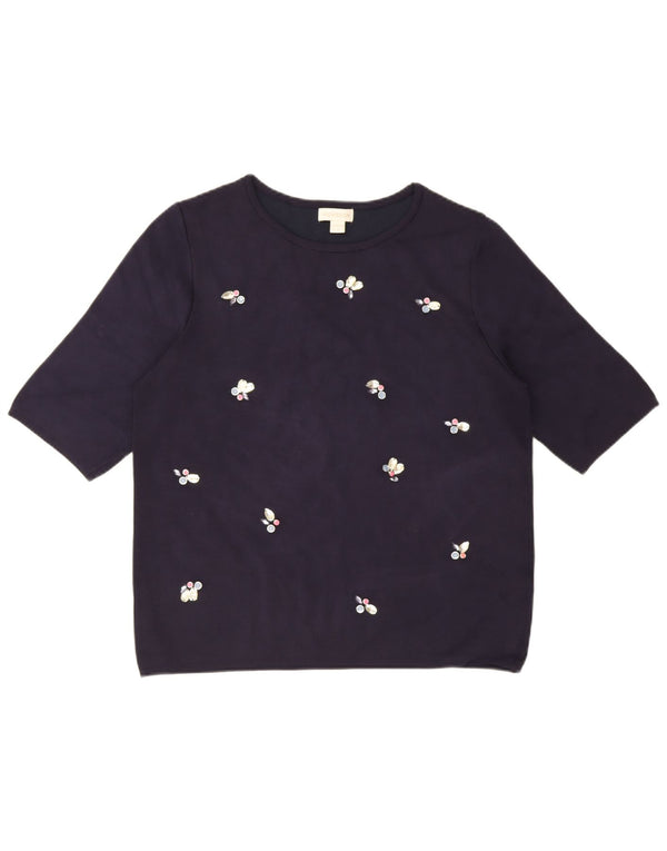 Monsoon Womens Boat Neck Jumper Sweater UK 16 Large Navy Blue Floral