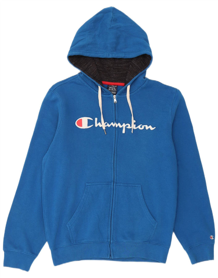 Champion Pull à Capuche Zippé Graphique Homme Bleu Moyen Coton