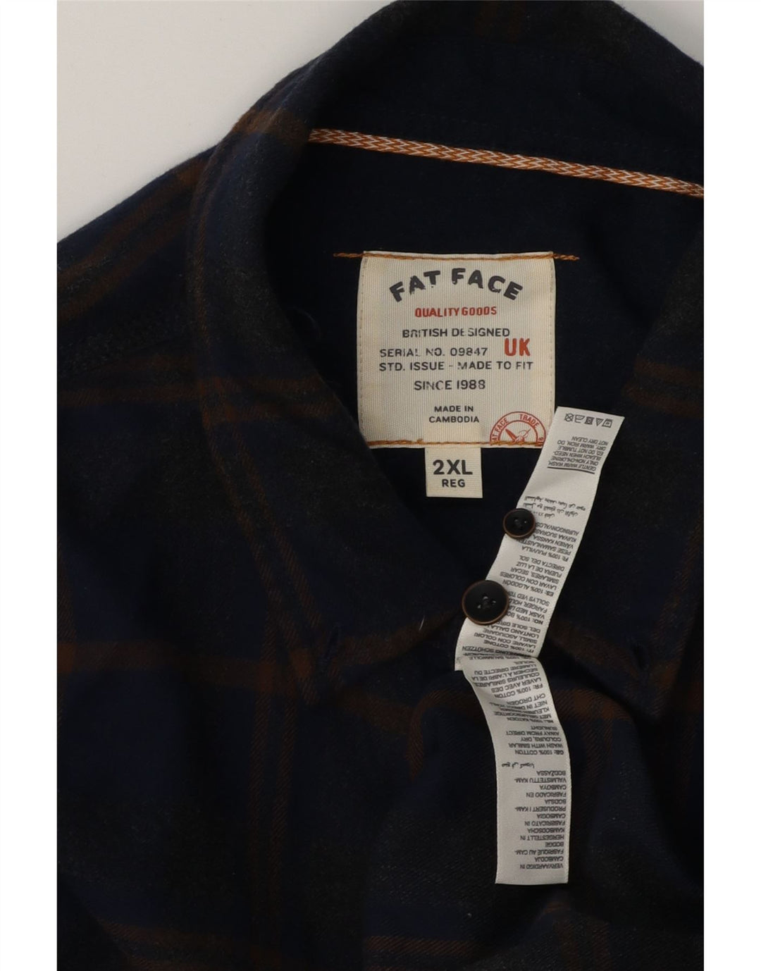 Chemise en flanelle à carreaux pour hommes Fat Face 2XL coton à carreaux bleu marine