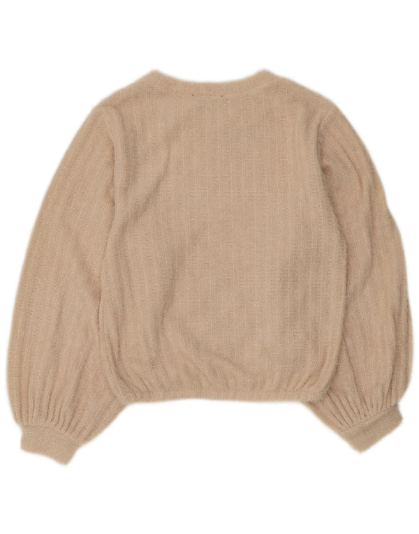 Zara Pull ras du cou pour femme UK 10 Petit polyester rayé beige