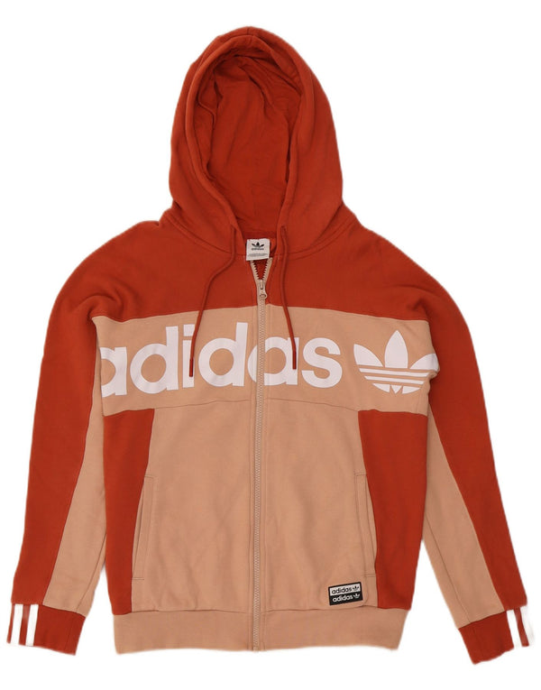 Adidas Pull à capuche zippé graphique pour femme UK 14 Orange moyen Colourblock