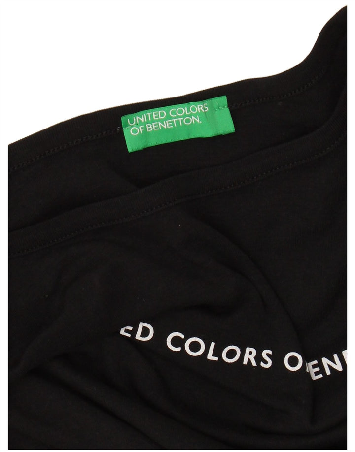 BENETTON Haut graphique pour femme à manches 3/4 UK 8 Small Noir