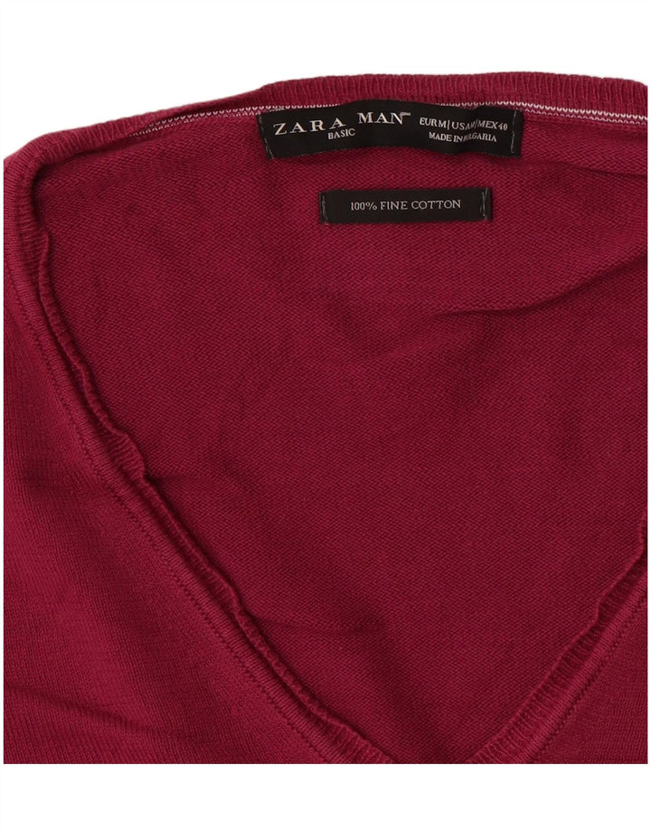 Zara Pull Col V Homme Rose Moyen Coton