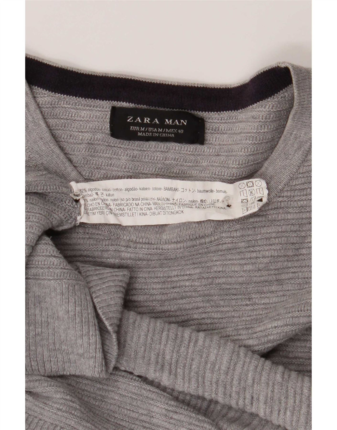 Zara Pull Col Rond Homme Gris Moyen Coton