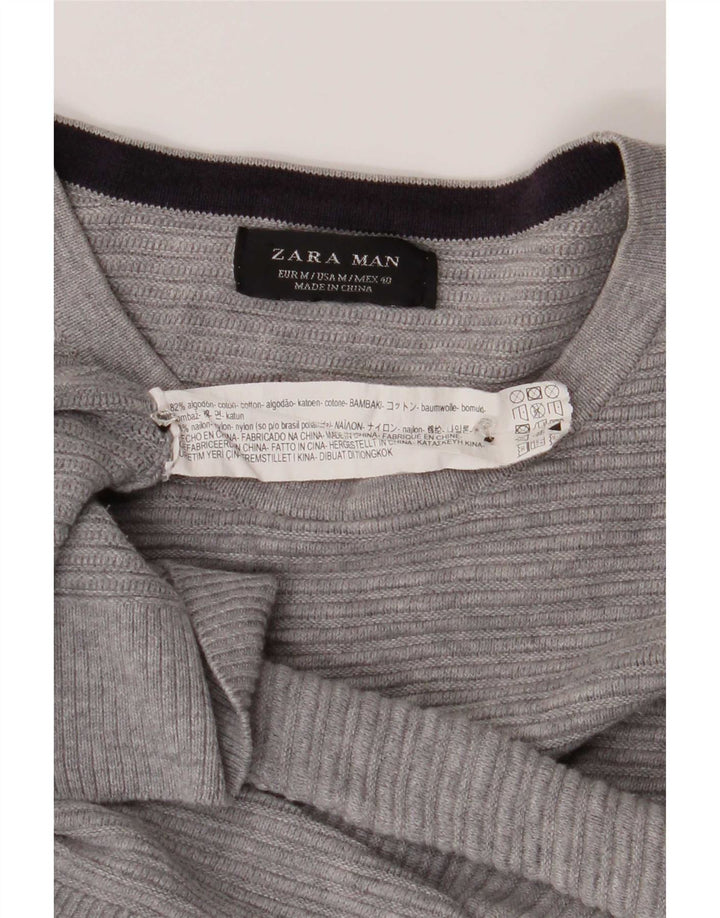 Zara Pull Col Rond Homme Gris Moyen Coton