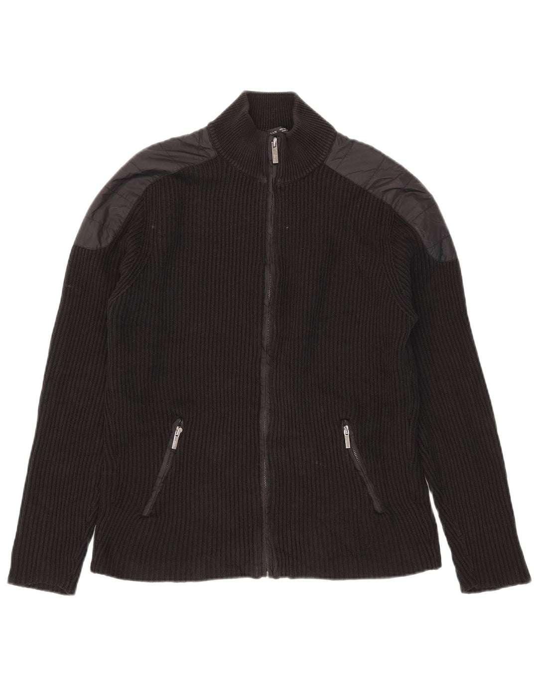 Zara Homme Cardigan Pull Noir Moyen Colorblock Coton