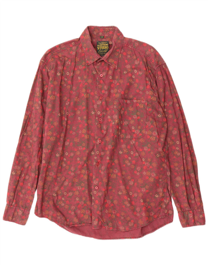 VINTAGE Chemise Homme Coton Floral Rose Moyen
