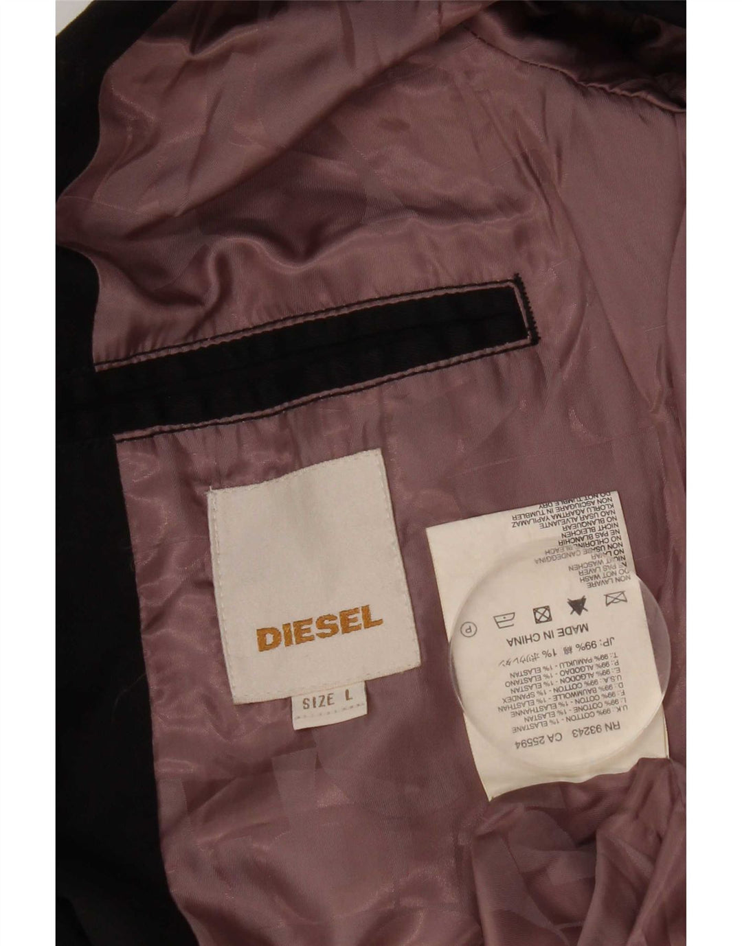 Diesel Veste Blazer 2 Boutons Homme UK 40 Grand Coton Noir
