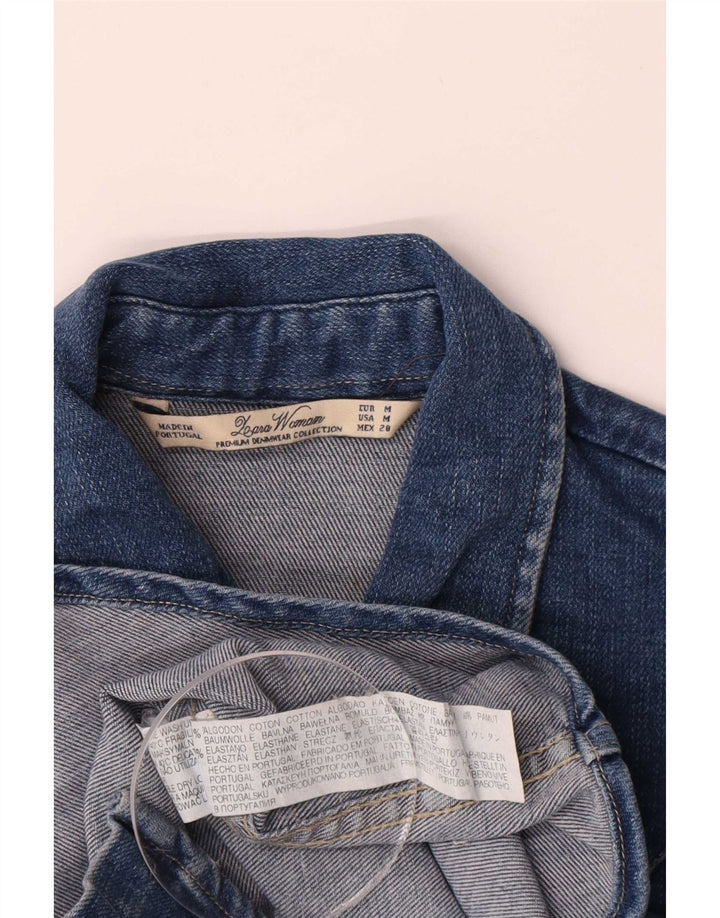 Zara Femme Chemise En Jean UK 12 Bleu Moyen Coton