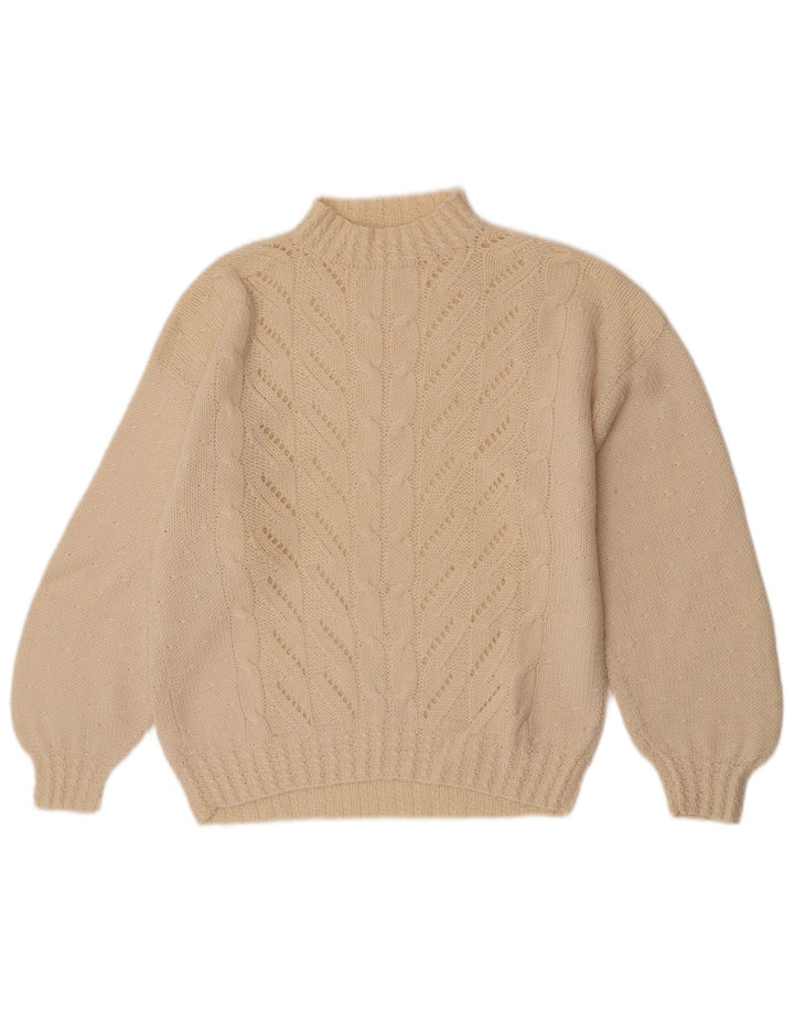 vintage Femmes Turtle Neck Jumper Pull UK 14 Moyen Off White