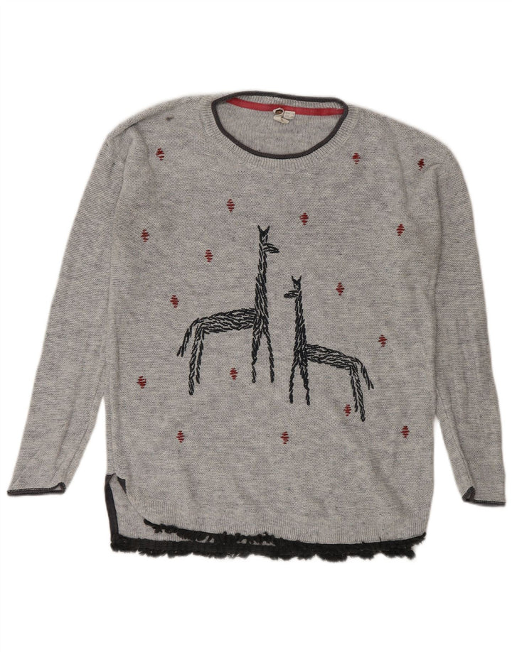 White Stuff Pull long à col bateau pour femme UK 10 Petit Gris