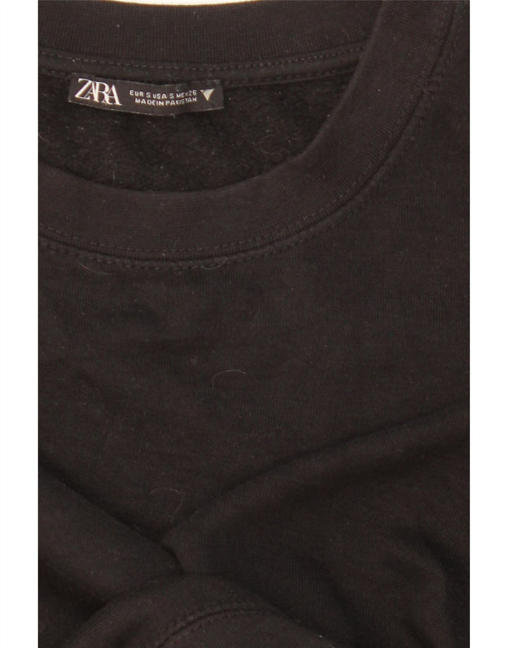 ZARA Femme Crop Oversize Sweatshirt Jumper UK 10 Small Noir