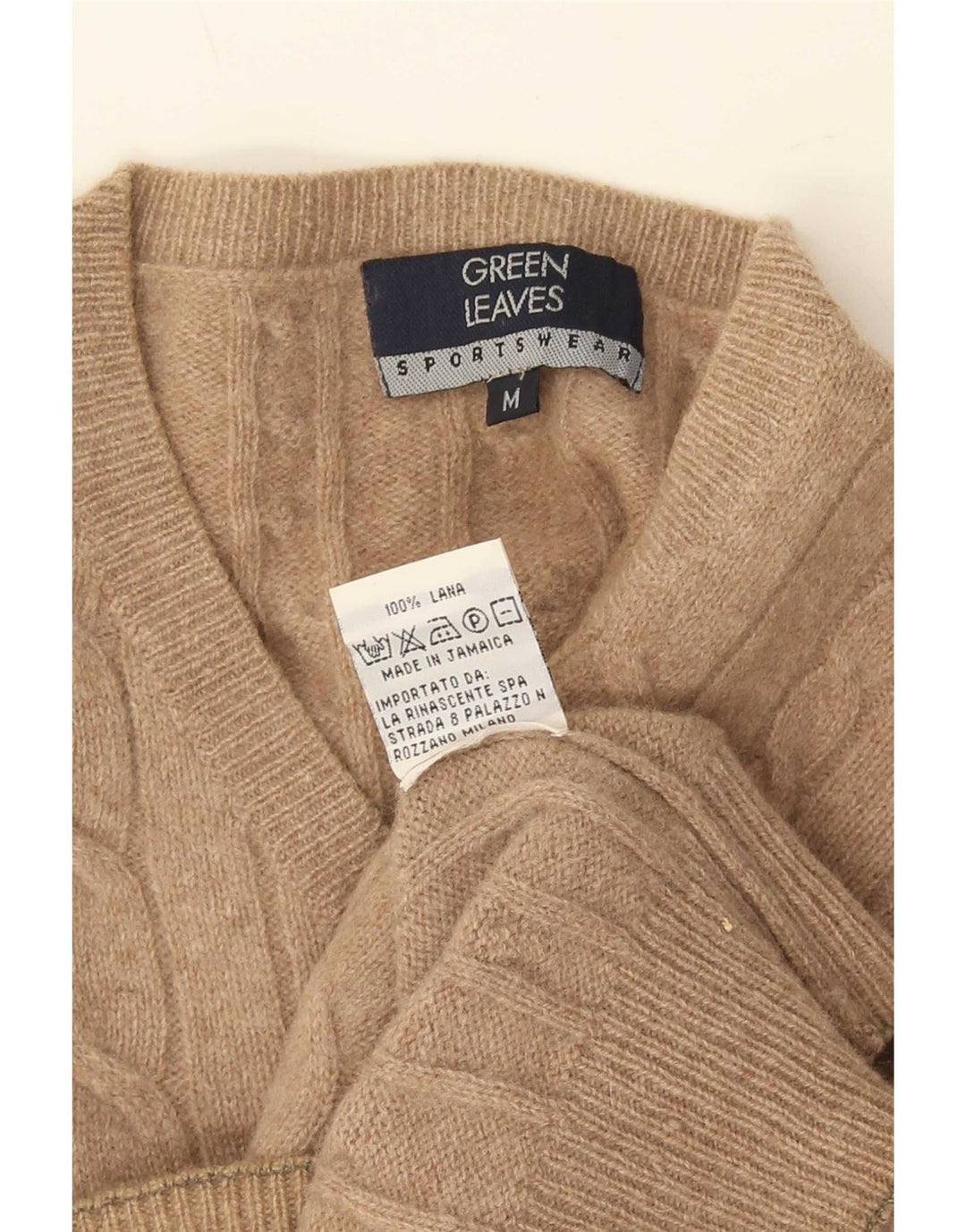 Green Leaves Pull Col V Homme Laine Beige Moyen