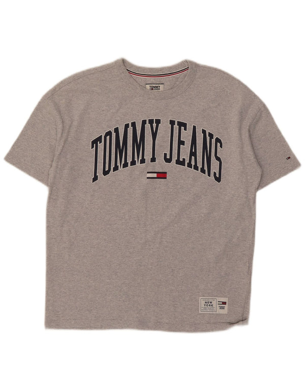 Tommy Hilfiger T-shirt graphique surdimensionné pour femme UK 6 XS Gris Coton