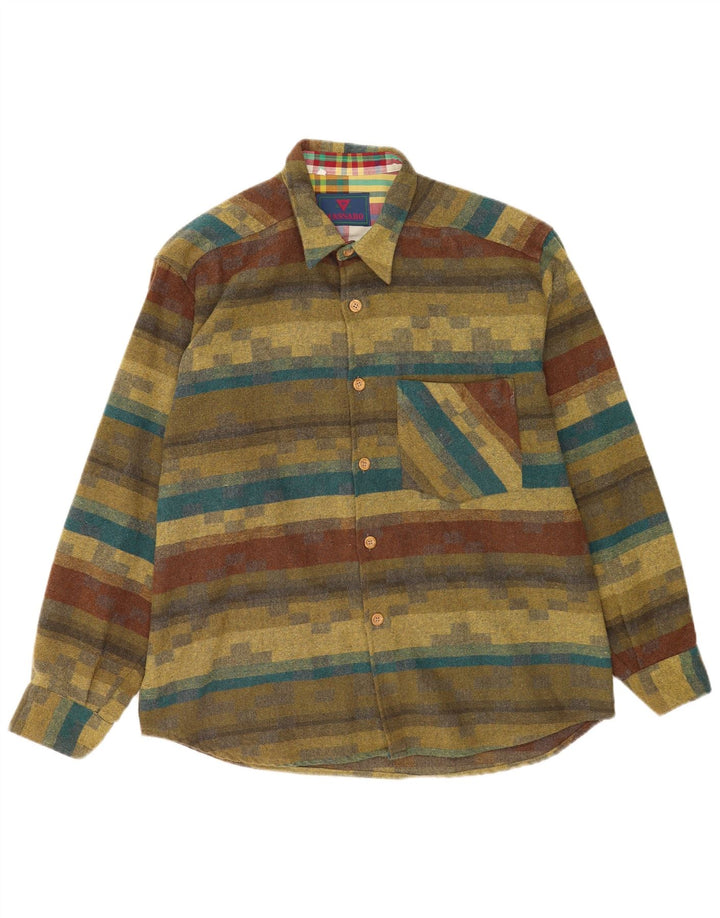 Massaro Chemise en flanelle pour homme à rayures kaki