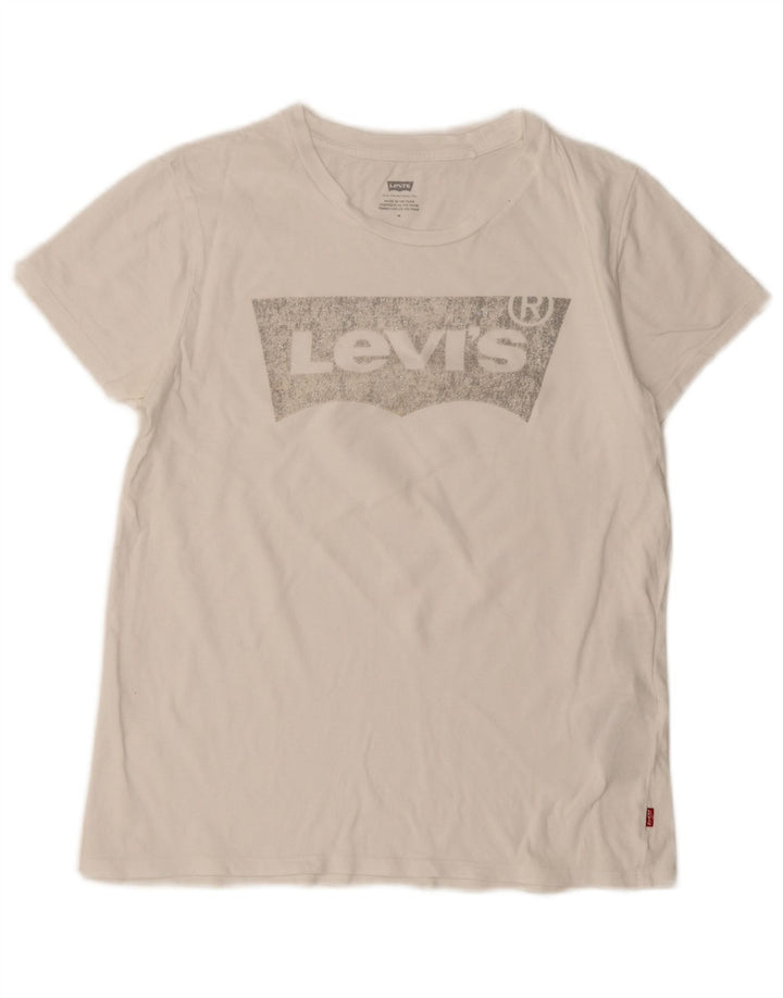 Levi's T-Shirt Graphique Femme UK 12 Coton Blanc Moyen