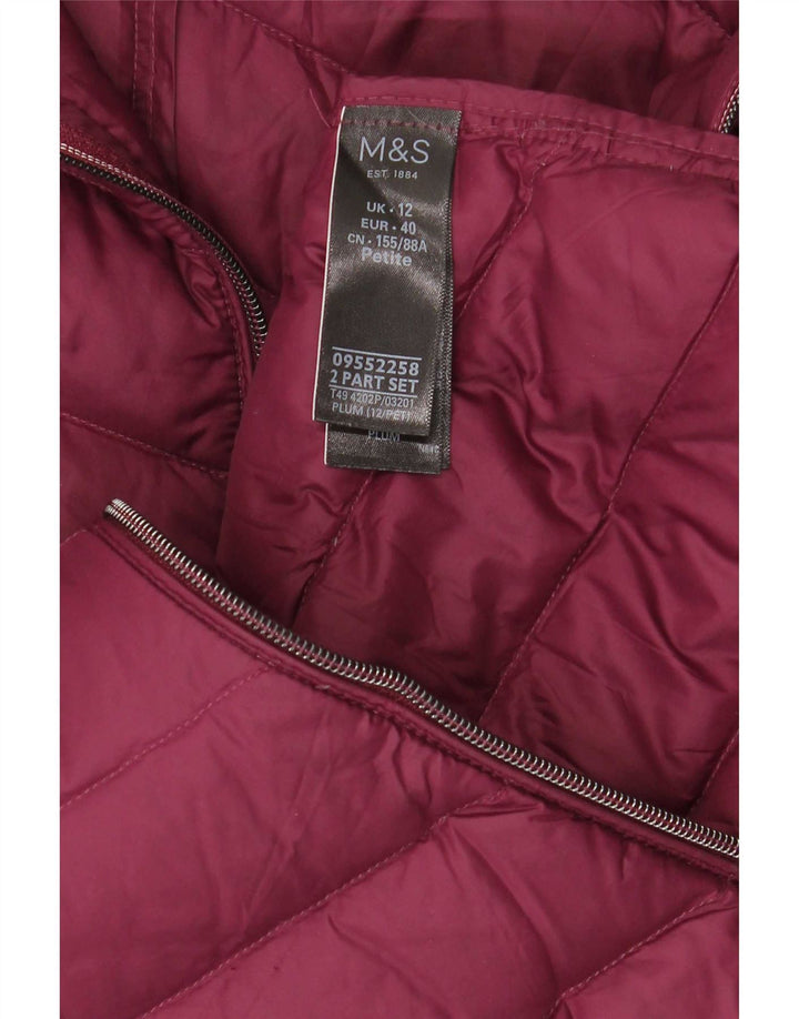 Marks & Spencer Manteau rembourré à capuche pour femme UK 12 Medium Bordeaux Polyamide