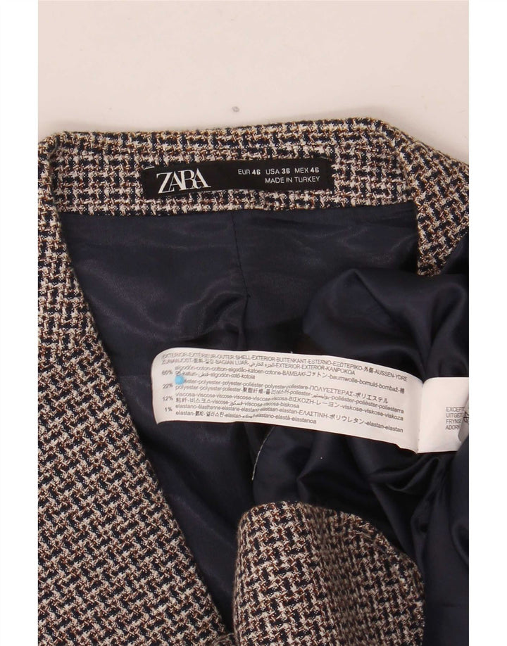 Zara Veste Blazer 2 Boutons Homme EU 46 Petit Marron Géométrique Coton