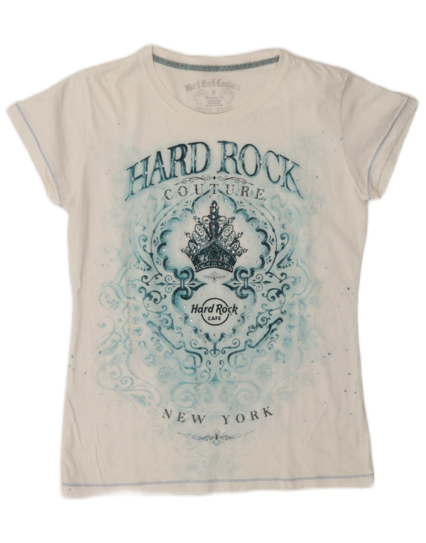 Hard Rock Cafe T-shirt graphique New York pour femme UK 10 Petit Blanc