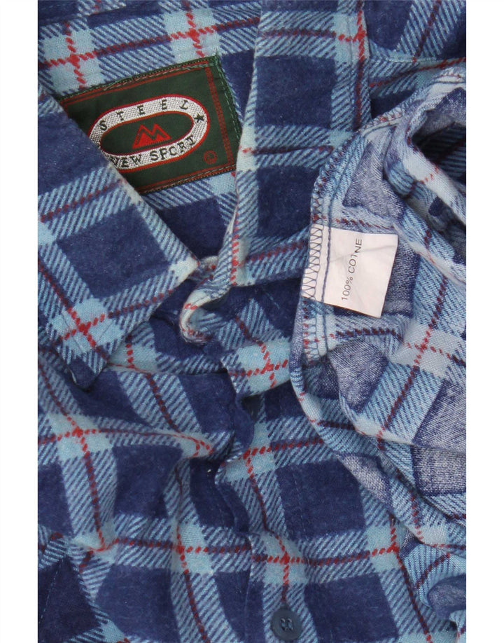 vintage Chemise en flanelle pour hommes Grand coton à carreaux bleus