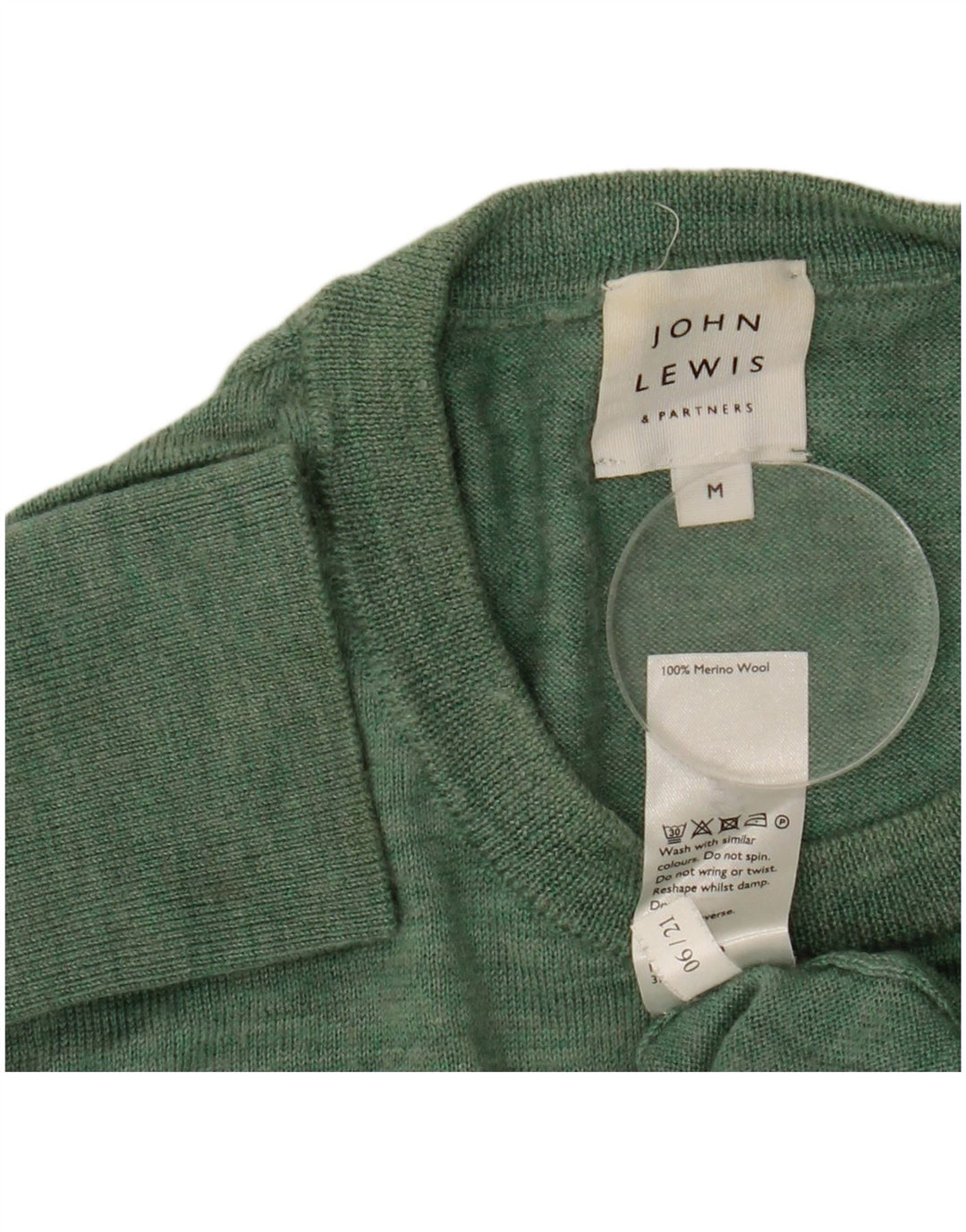 John Lewis Pull à col rond pour homme en laine mérinos vert moyen