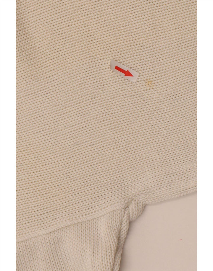 vintage Femmes Graphique V-Col Jumper Pull UK 14 Moyen Blanc